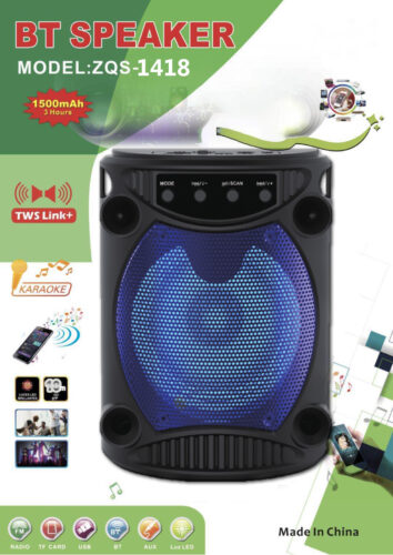 Original Super Bass Portable Bluetooth Speaker with Mic BT-1418 (4 inch) Wireless Bluetooth Speaker with LED Light TWS Link+ bluetooth speaker TF/USB/FM Radio/AUX/LED/MIC/BT Speaker Karaoke System Wireless Bluetooth Speaker